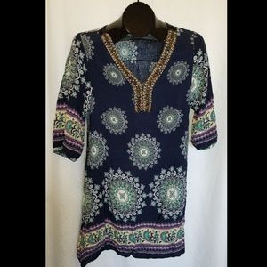 ACE Fashion Blue Floral Beaded Dress Size M